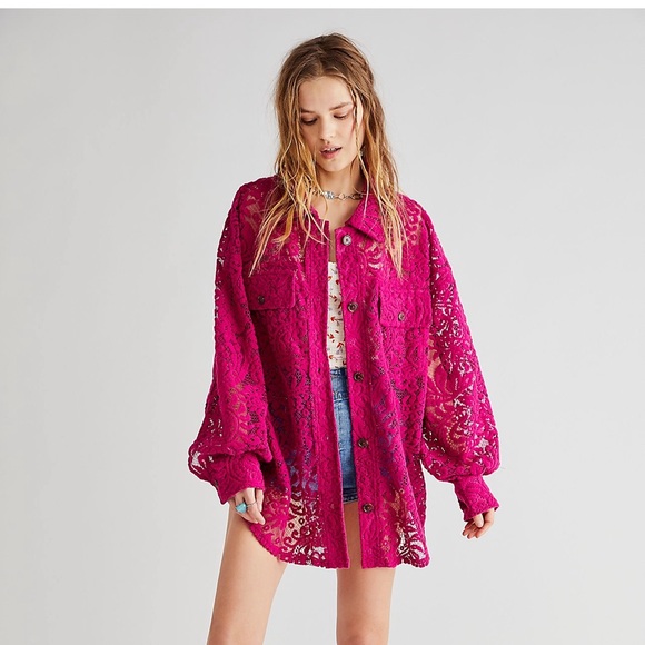 Free People Jackets & Blazers - Free People Pink Lace Ruby Jacket - Size Small